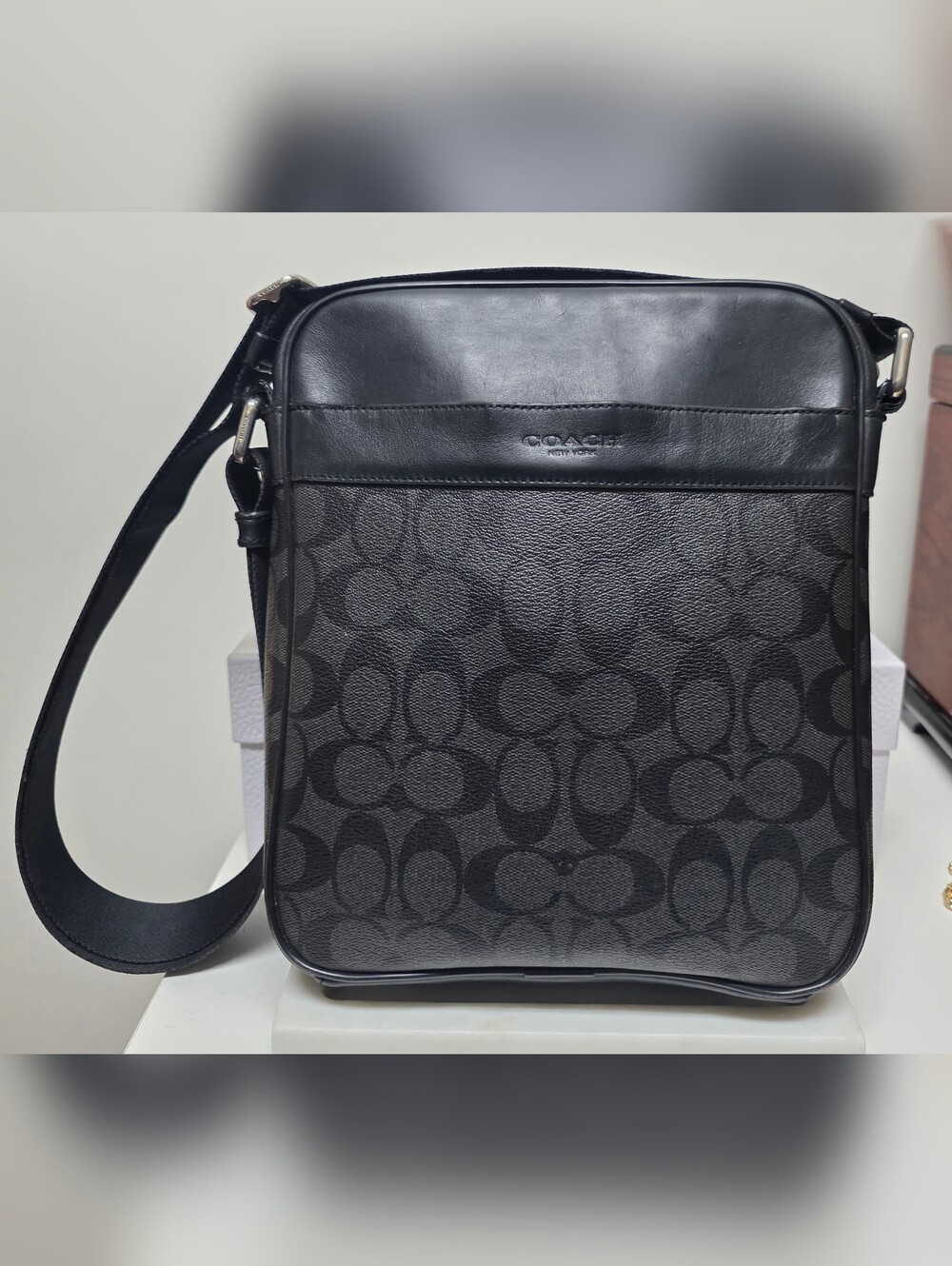Coach Men's Flight Bag Signature Leather & Canvas Black/Charcoal**SUMMER SALE**